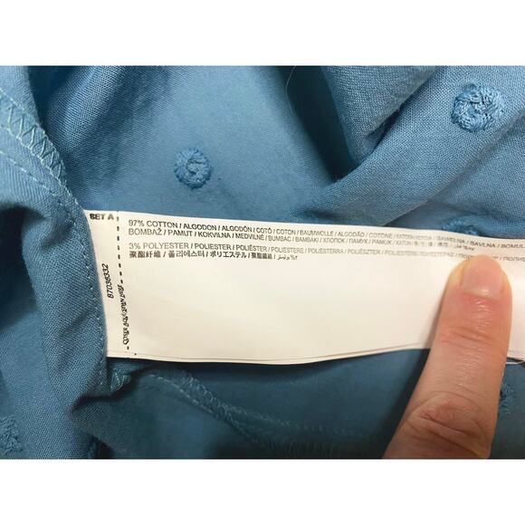 MNG Cotton Blue Smocked Puff Sleeve Maxi Dress NWT US 8 - Picture 10 of 12